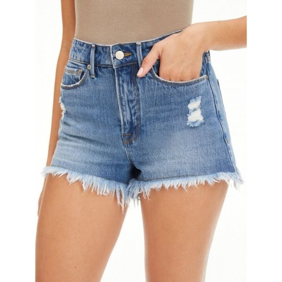 Good American NWT Bombshell Short Chewed Pockets in Blue686 size 15